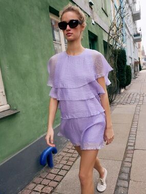 Zara Lavender Tiered Ruffle Mini Dress - S